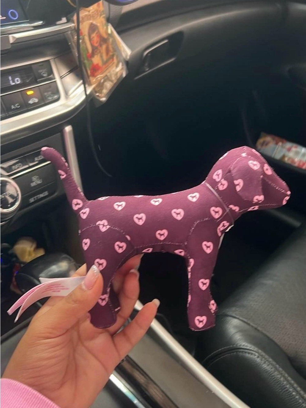 VS PINK Plush Dog Toy in Purple with Pink Heart Pattern